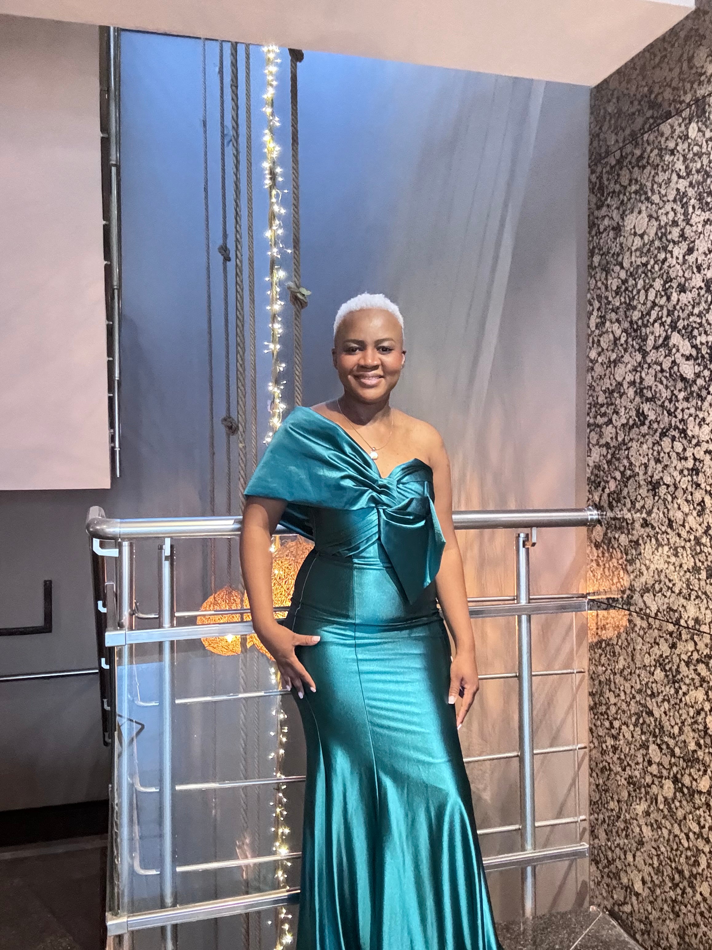 One shoulder satin mermaid evening gown