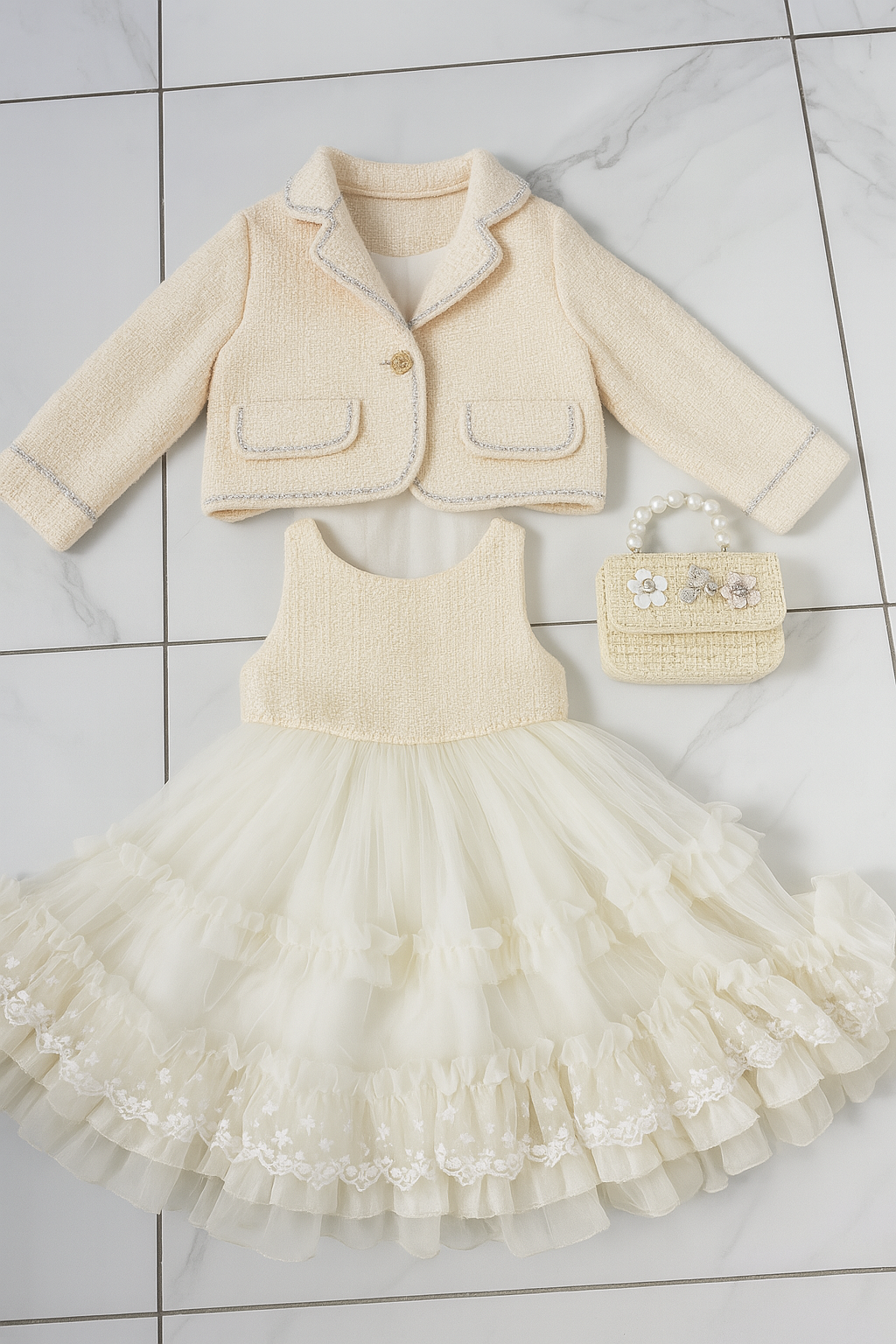 Ivory Tweed & Tulle Princess Dress Set