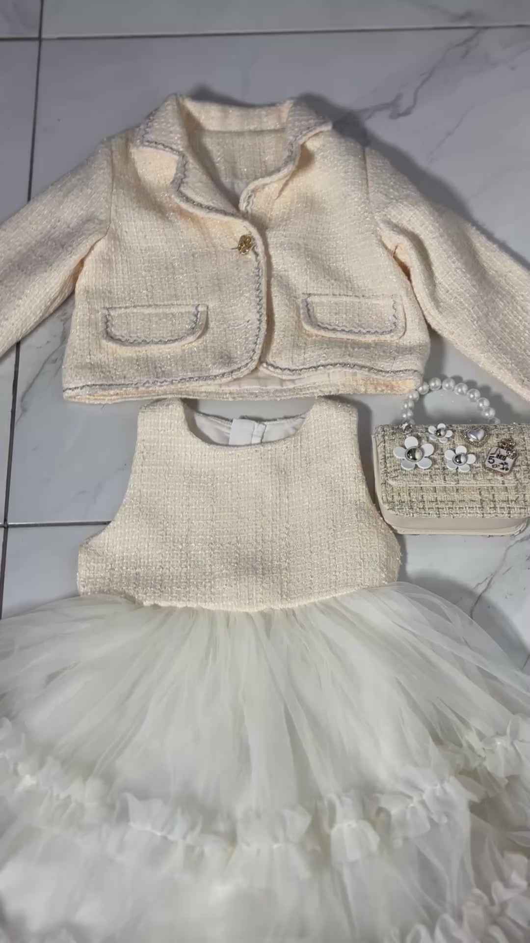 Ivory Tweed & Tulle Princess Dress Set